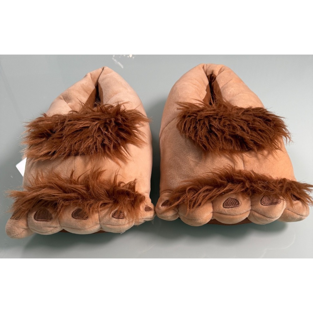 Plush Novelty Animal Paws Slippers L-XL brown with Faux Fur Trim Lounging Casual